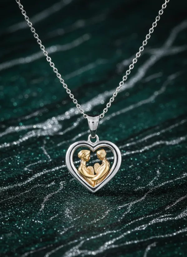 Mother_Child_Heart_Pendant_Necklace_Dual_Tone_Gold_Silver_Design_925_Sterling_Silver